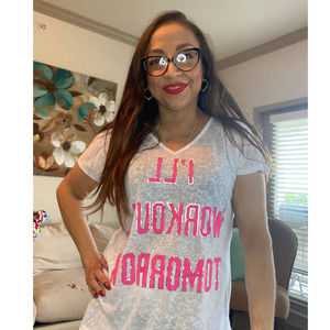 Hannah H2 Activewear "I'll Work Out Tomorrow" Small White/Pink